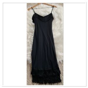 Betsey Johnson New York Vintage Fringe Slip Dress Black